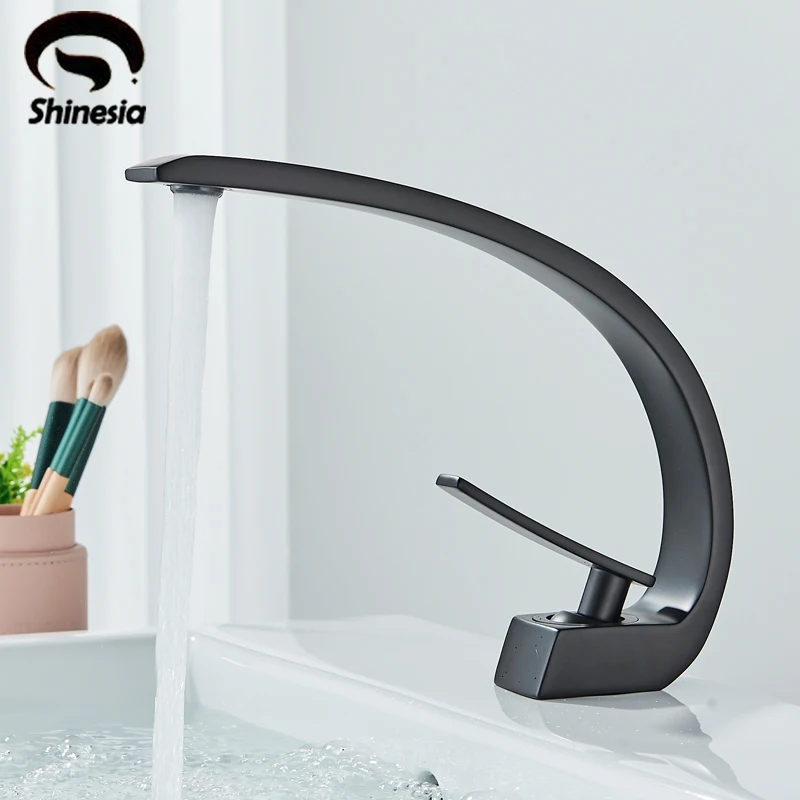 Shinesia matná čierna kúpeľňa povodie Faucet mosadzný umývadlo Tap pre nádobu Wink Water Hot Cold Water Ohy