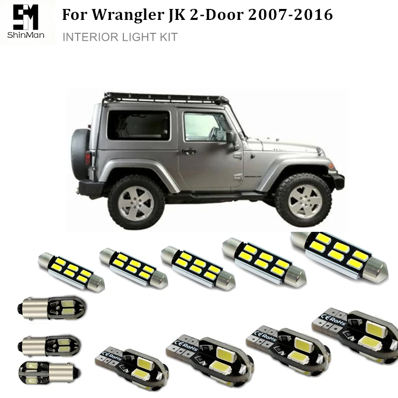 Shinman 5x bezplatné bezplatné LED interiérové ​​ľahké súpravy pre Jeep Wrangler JK 2-dvere 2007-2016 LIGH LED