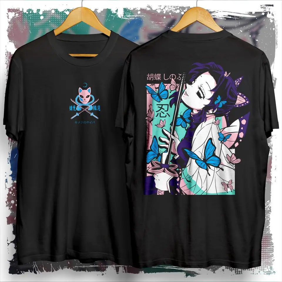Shinobu Insect Hashira Graphic Tee Demon Slayer Slayer predné a zadné anime tričko
