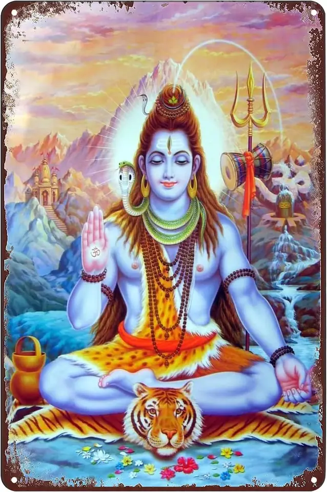 Shiva Kundalini Yoga Kovový plagát Lord Hindu Gods Cin Sign Wall Art Decor Plaque for Home Bar Club Cafe Obývacia izba Spálňa Stud Stud