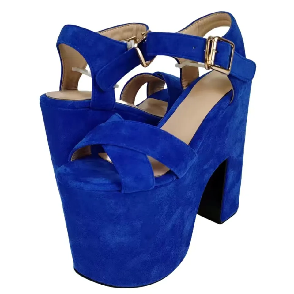Shofoo topánky módne dámske sandále s vysokým podpätkom. Asi 16 cm výška. Nepravidelné sandále Päty Royal Blue Sandals Letné topánky