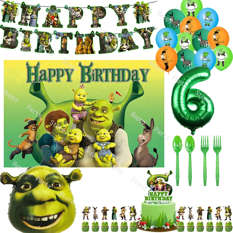 Shrek Birthday Party Dekorácia Shrek Balloon Banner Kadský koláč Topper Split Predaj Shrek Birthday Party Supplies