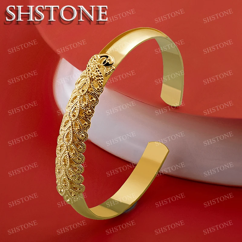 Shstone 18k zlatý vyrezávaný páv otvoreným náramkom pre ženy večierky Svadobné módne šperky 925