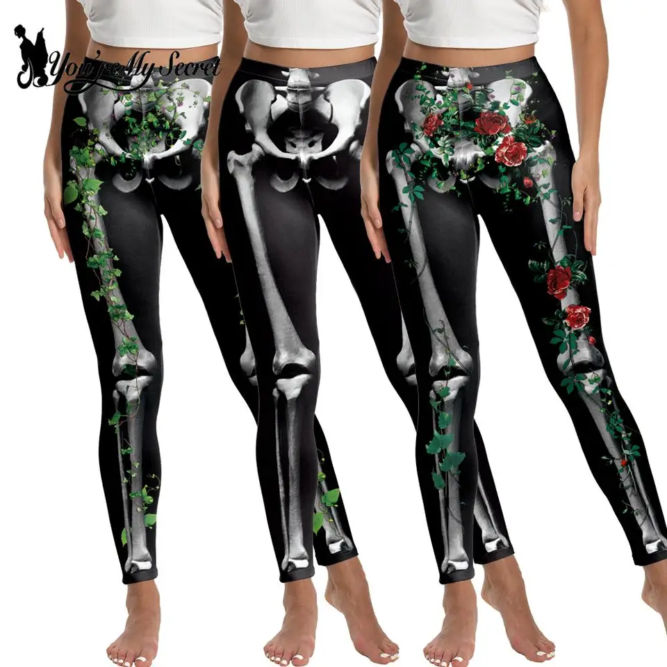 [Si moje tajomstvo] Legíny pre ženy 12% spandex Halloween 3D digitálna tlač Sexy úsek Pant Slim High Legging