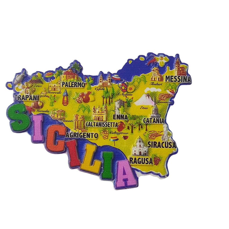 Sicília Taliansko 3D mapa chladničky Magnet Darček Souvenír, Ručne vyrábaná živici Sicília chladnička Magnet Zbierka Domáca dekorácia