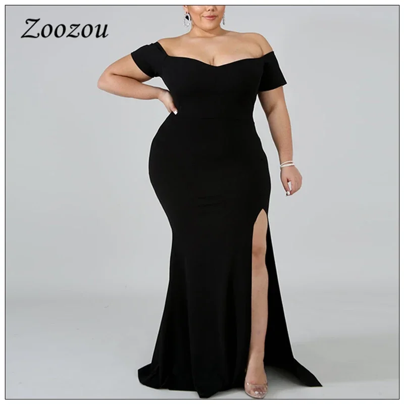Side Open Prom Formal Party Maxi šaty pre ženy plus veľkosť 4xl elegantné z ramenných šiat letné čierne krátke rukávy dlhé šaty