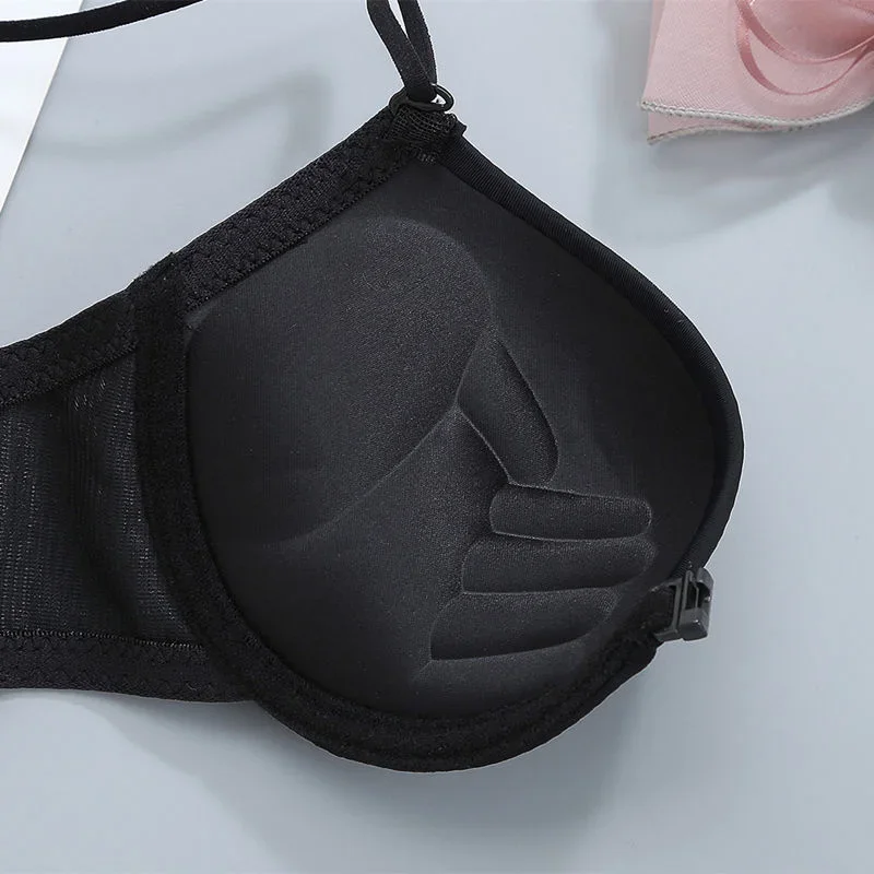 Sieťová červená chrbát Krásna zadná predná spona podprsenka krížový ramenný popruh sexy zozbieraná malá hruď zahustená tenká stuha neviditeľná