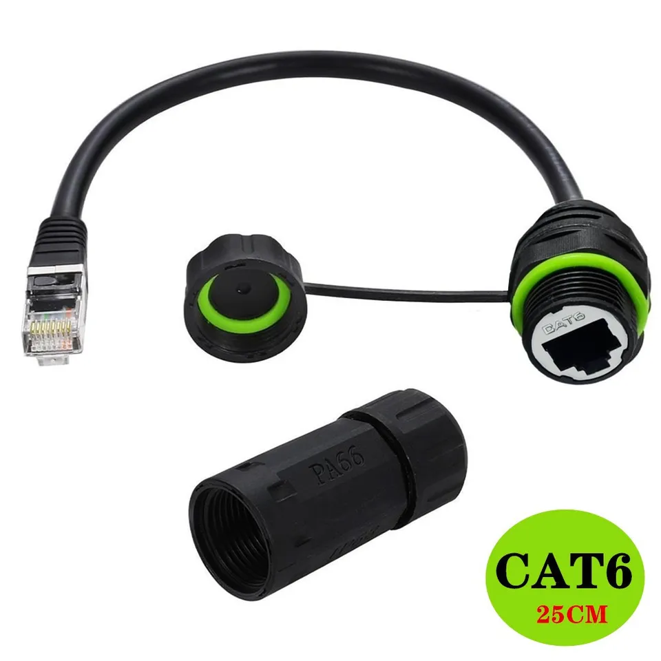 Sieťový kábel CAT6 M20 RJ45 Vodotesný konektor CAT6 IP68 8P8C SHIELD ETHERNET COUPLE Adaptér muž samcom k že samému kábla 25 cm