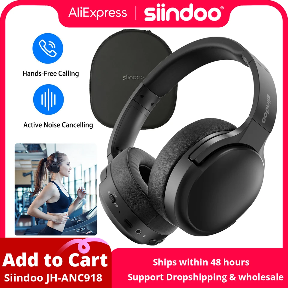 Siindoo anc918 aktívny hluk, ktorý potláča HIFI Stereo headset Wireless Bluetooth slúchadlá nad uchom s mikrofónom hlbokým basom pre PC TV