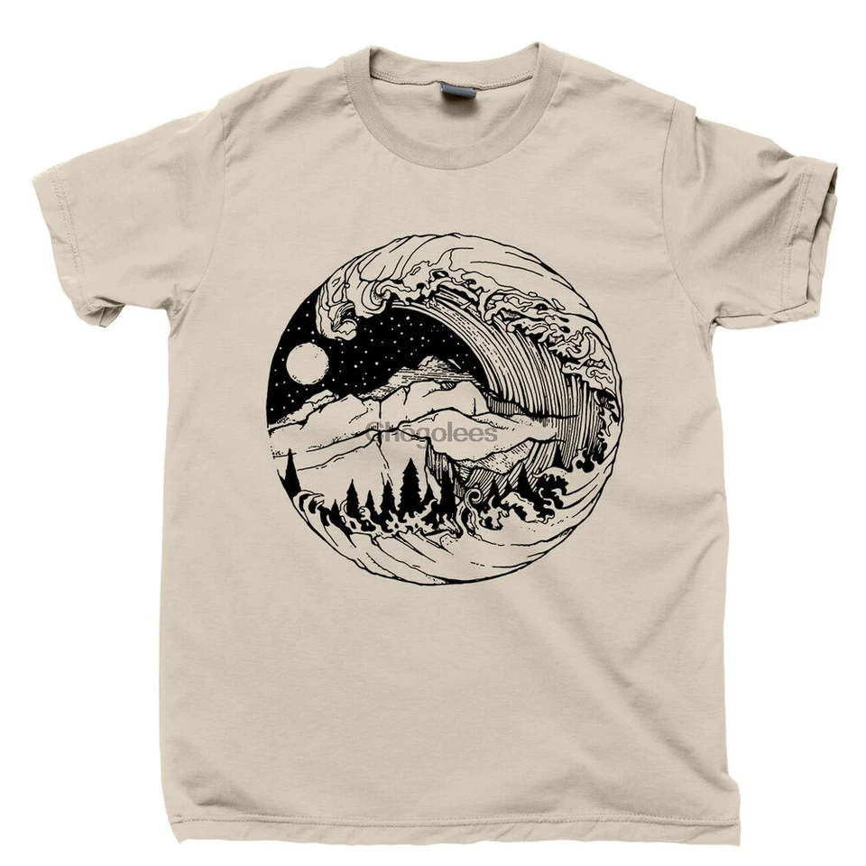 Sila prírody tričko oceány rieka River Mountains Forest Sun Moon Stars Artwork Tee