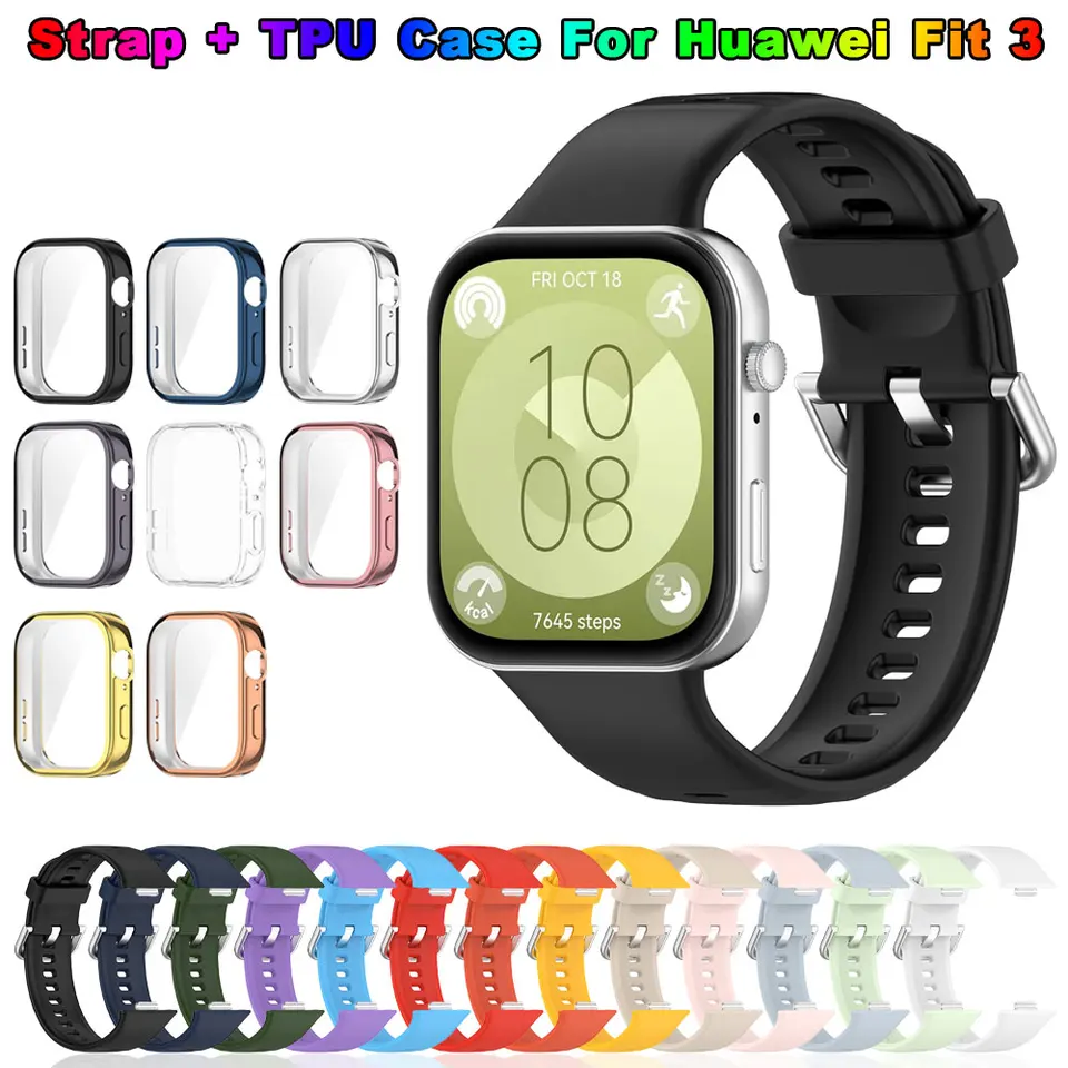 Silikone Watch Strap + puzdro pre Huawei Watch Fit 3 Strap Splay Band Huawei Watch Fit3 Strap s chráničom obrazovky puzdra