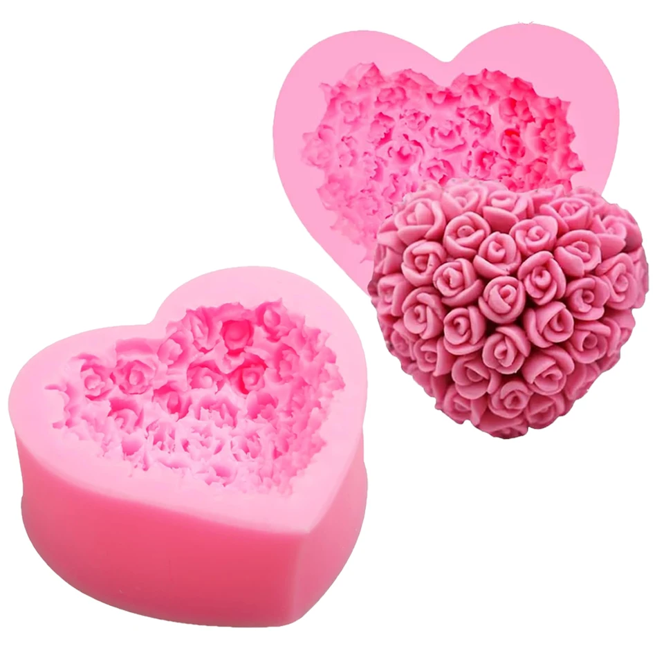 Silikón 3D ružová pleseň Srdce Srdce Fondant mydlové pleseň pre čokoládovú svadobnú valentín