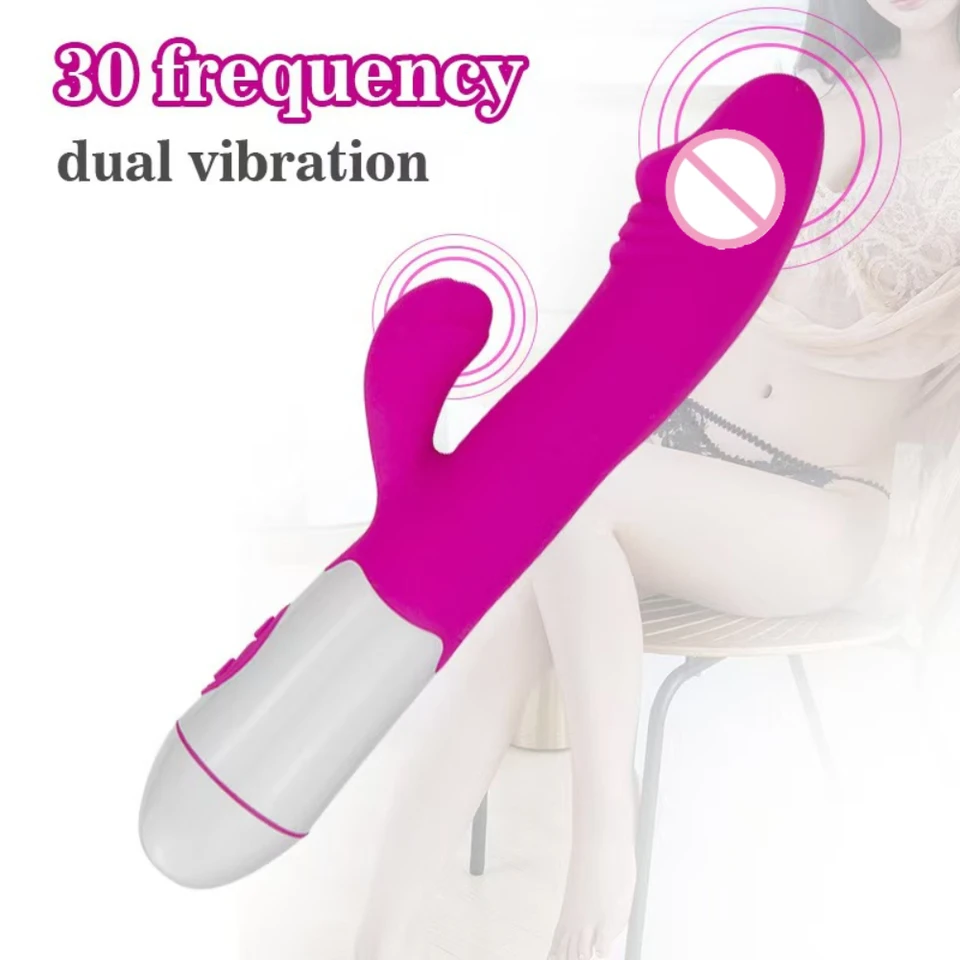 Silikón G-Spot dildo králičie vibrátor Duálne vibrácie 30 Speed ​​USB Nabíjanie ženského vaginálneho klitorálneho masáže dospelých ženských sexuálnych hračiek