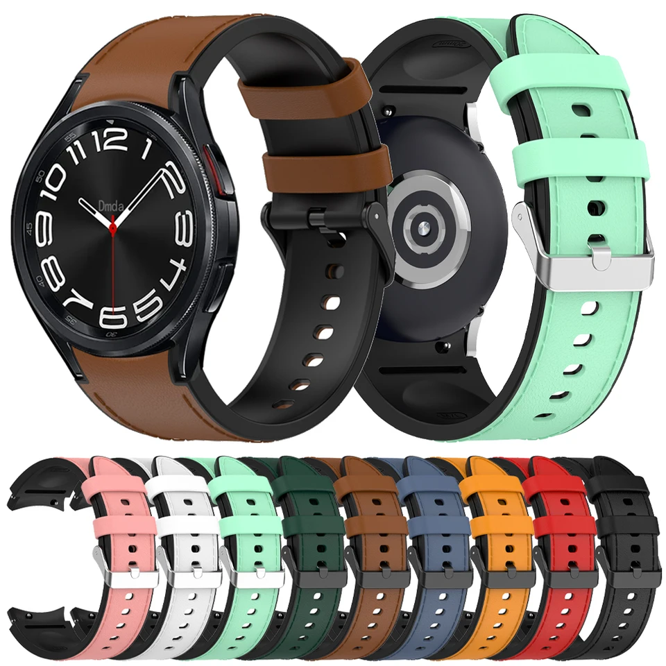Silikón+kožený remienok pre Samsung Galaxy Watch 6 5 Pro 40mm 44mm Band Watch6 4 Classic 47 43 mm 46 mm náhradný náramok Correa Correa