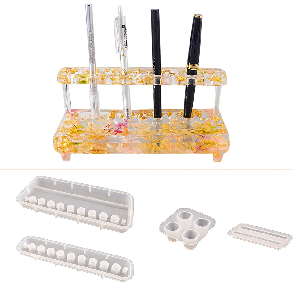 Silikónová forma Pero Display Form s telefónom stojan na stojan na odlievanie plesní Epoxidová forma pre epoxidovú živicovú make -up kefu organizátor Pen stojan na pero