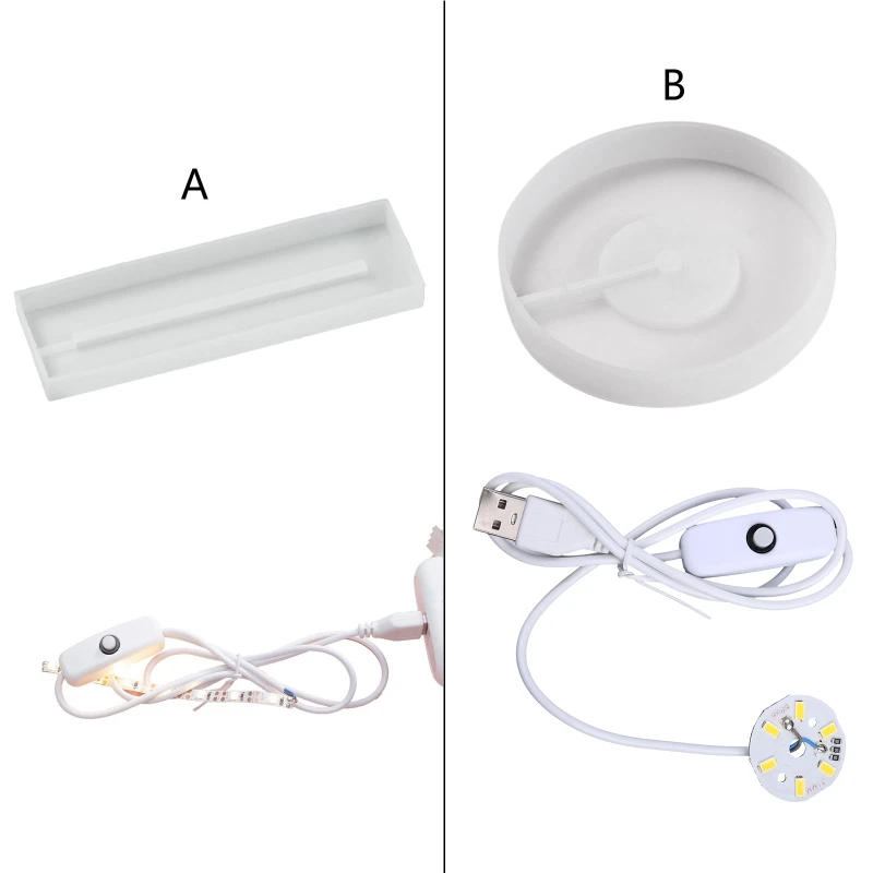 Silikónová forma s LED svetlom set pre živice remeslá LED LED Displej Base Round štvorcový osvetlený stojan pre krištáľové umenie