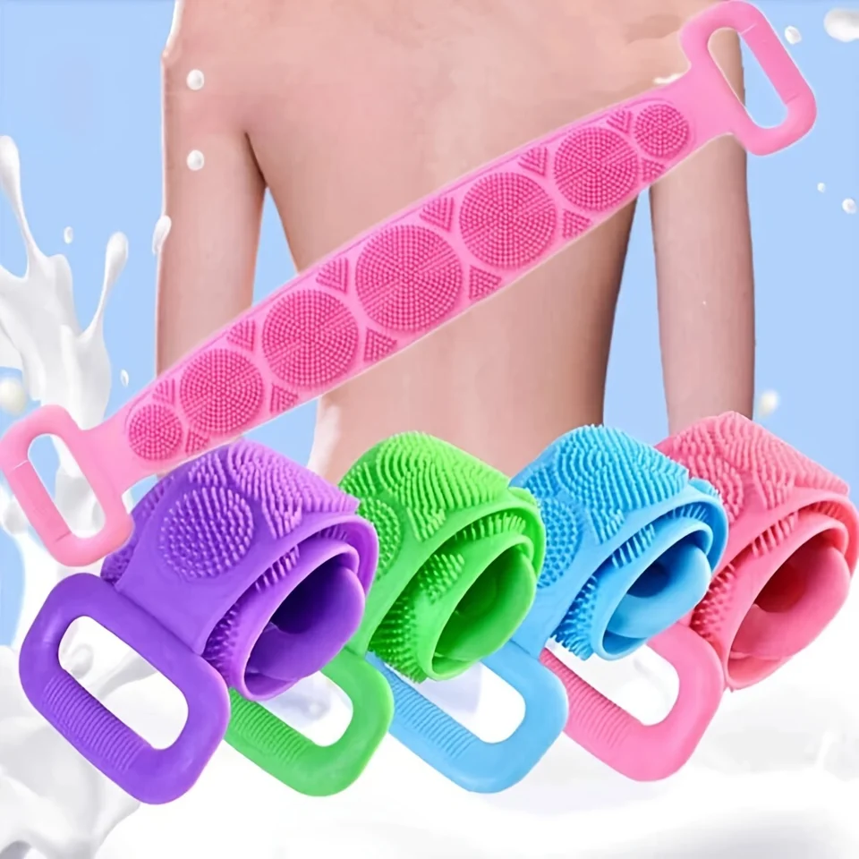 Silikónová kefka na kefku na ketách, exfoliačná sprchová kefka Brush Bath Bath s extra dlhou pruhom a rukoväťou pre ľahkú exfoliaciu chrbta