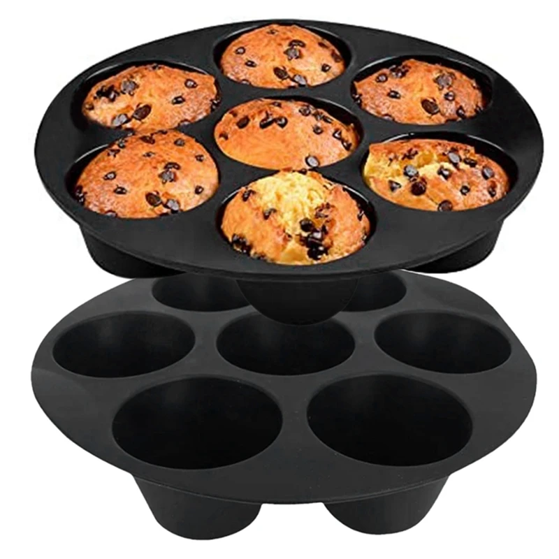 Silikónová muffinová panvica forma forma koláča pre vzduch pre vzduch, rúru, hrniec 8,4 palca Opätovné použitie silikónových foriem na pečenie 2 balenie 2 balenie