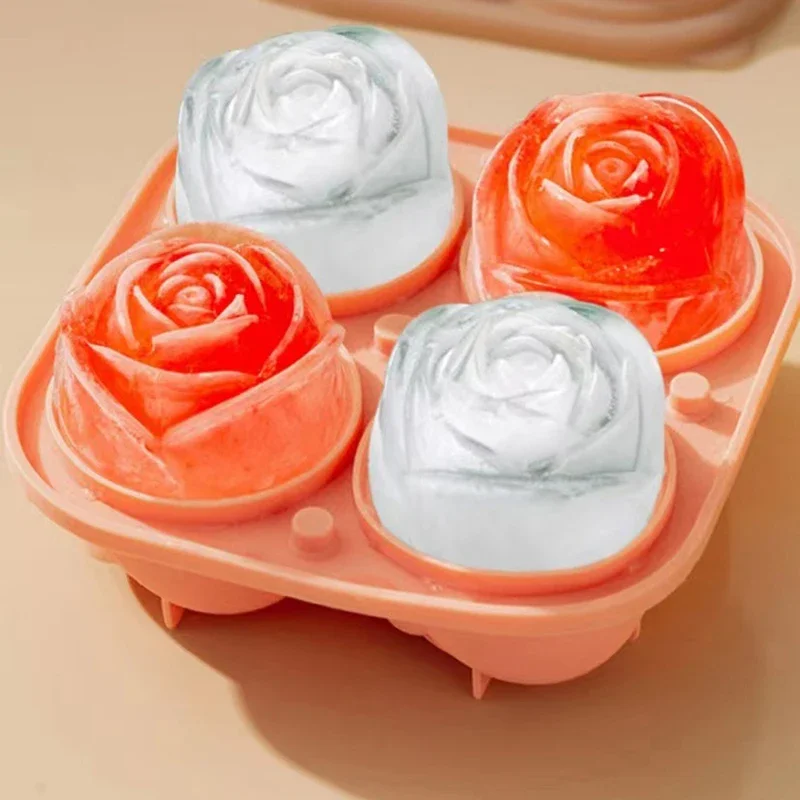 Silikónové 3D ružové ľadové formy 4 jamky ľadová kocka podnos kvetu kvetový tvar dezert smotana pleseň ľadová guľa Maker Nástroj kuchyn