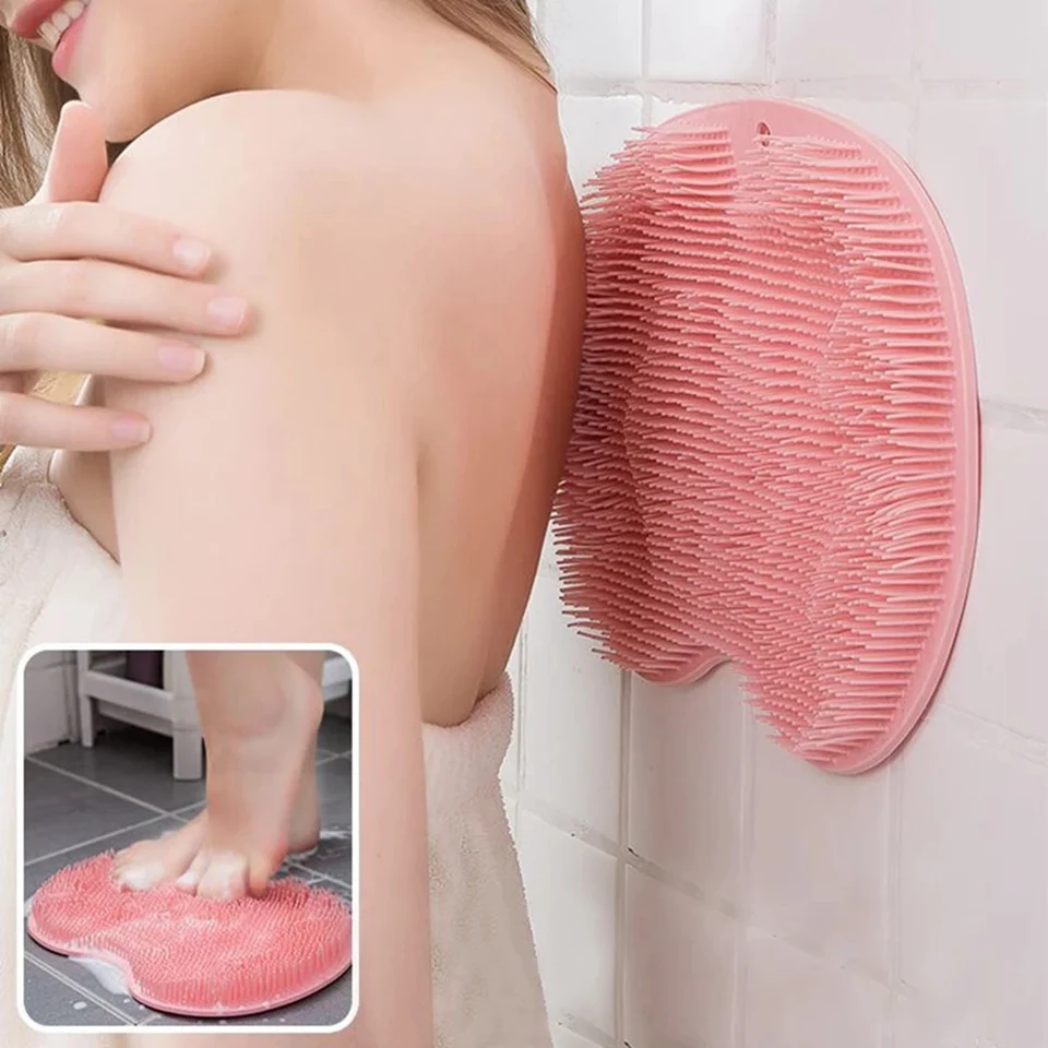 Silikónové exfoliačné sprchové masáže Scraper Scrapt Non-Slip Bath Scrub Pad Patšľová kefka Kúpeľ kúpeľňa Nástroj Rat Drev zadné kefy