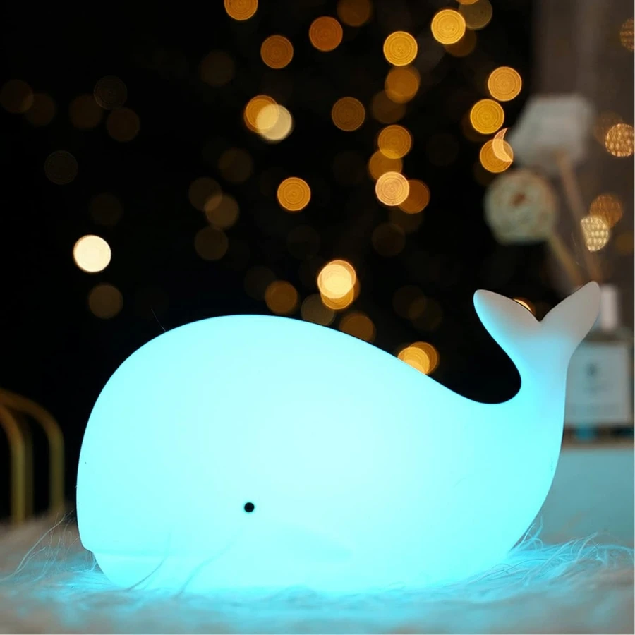Silikónové nočné svetlo nočná lampa USB nabíjanie veľryby dotykový senzor ovláda nočné svetlo pre spálňu