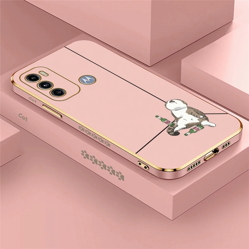 Silikónové pokovovacie puzdro pre Moto E20 E 20 E6S 2020 Edge 20 Platuje roztomilý karikatúra mačací tlačný kryt pre Moto E7 E 7 Plus E7i Power