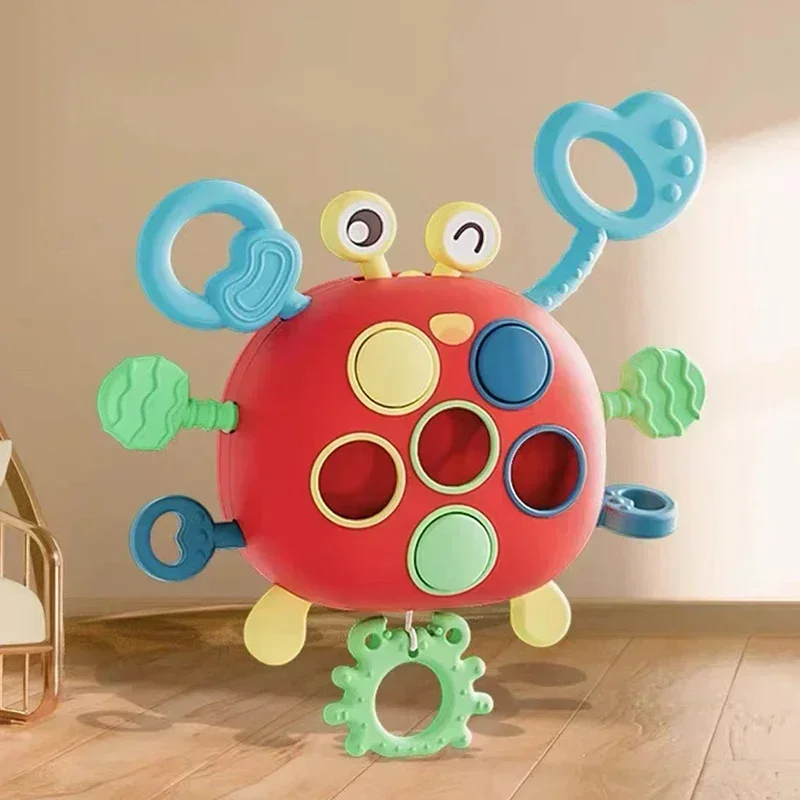 Silikónové pull hračky krab Montessori Pull String Fing Grasp Training Sensory Hračky pre dieťa Farba skoré vzdelávanie