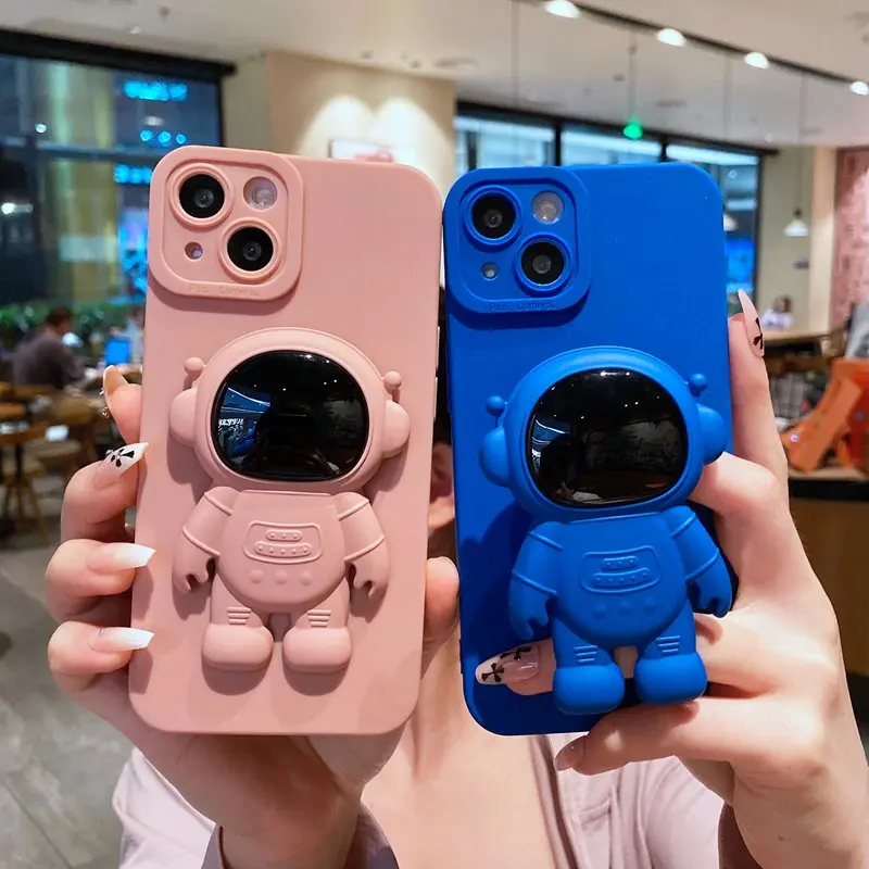 Silikónový astronaut zložitý držiak na stojan na telefón pre iPhone 15 14 13 12 Mini 11 Pro XS Max x xr 8 7 6 6s Plus SE 2022 Soft Cover