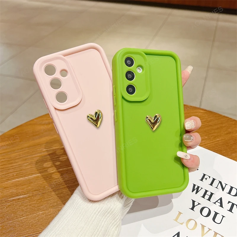 Silikónový mäkký puzdro 3d zlatého srdca pre Samsung Galaxy A54 5G A34 A24 4G A14 A15 A05S A04S MATTE CRAND na 54 34 24 14 15 05S 04S