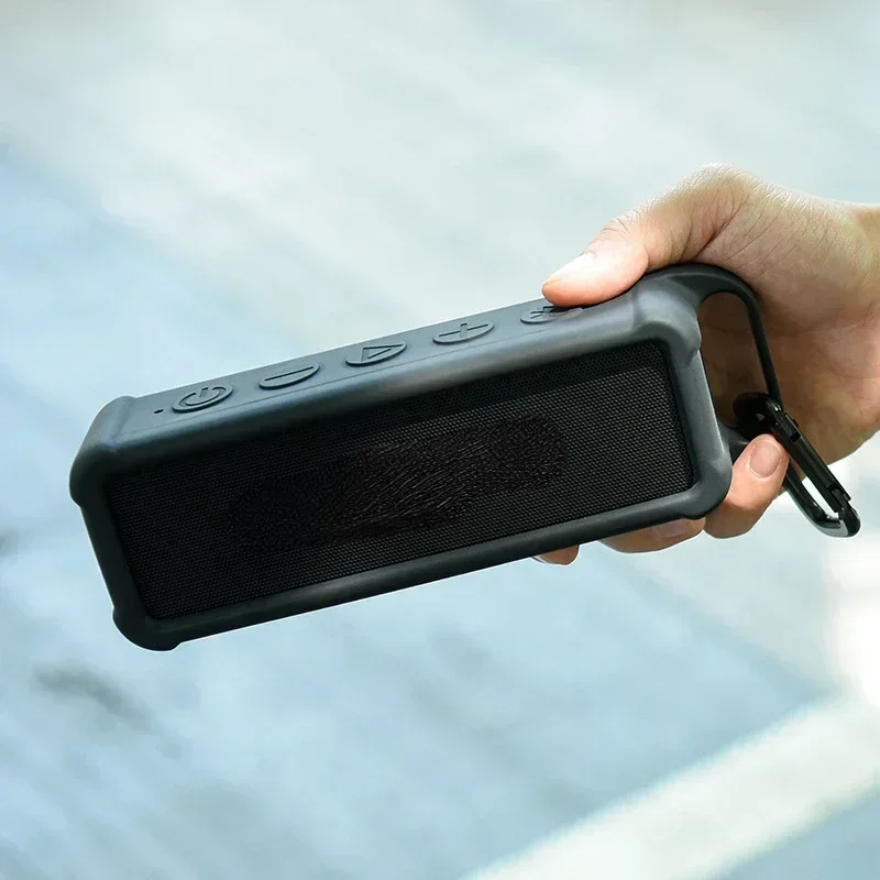 Silikónový puzdro pre Anker Soundcore 2 Prenosný reproduktor Bluetooth, ochranný cestovný kryt s rukoväťou a karabínom
