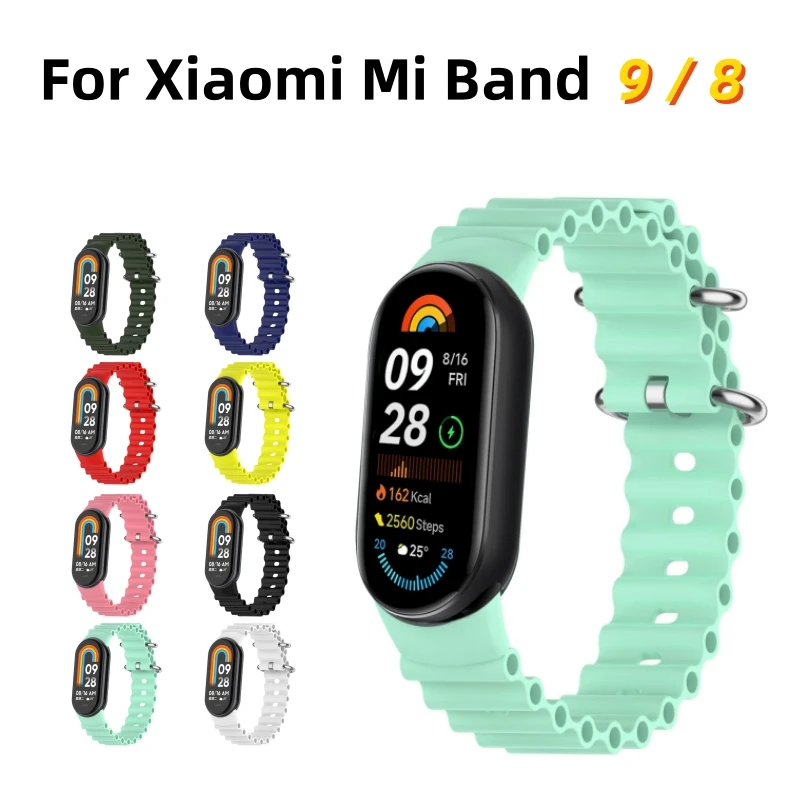Silikónový remienok pre Xiaomi Mi Band 9 8 Smart Watch Priedubné zápästie pre Xiomi Miband9 Miband8 Ocean Style Soft Soft