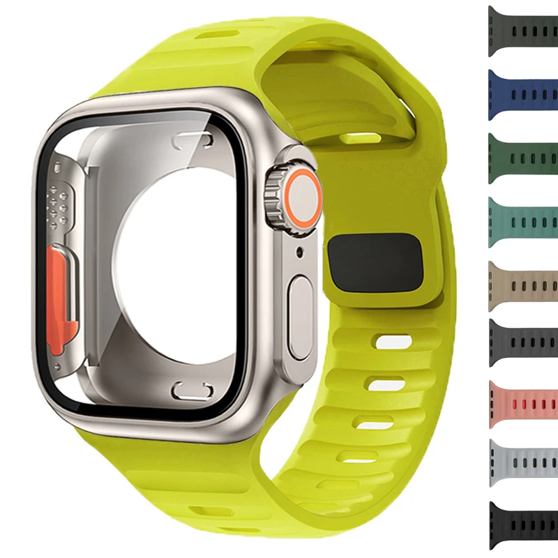 Silikónový remienok+puzdro pre puzdro na hodinky Apple 44 mm 45 mm 41 mm 40 mm Protectory Screenes Zmeniť na Ultra pre IWatch Series 8 7 SE 6 5 3