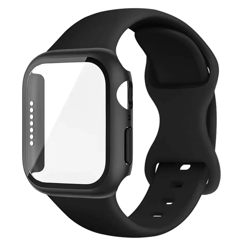 Silikónový remienok+sklenené puzdro pre Apple Watch Band 45 mm 44 mm 41 mm 46 mm 46 mm 42 mm náramok pre IWatch Series 10 9 8 7 6 5 4 SE