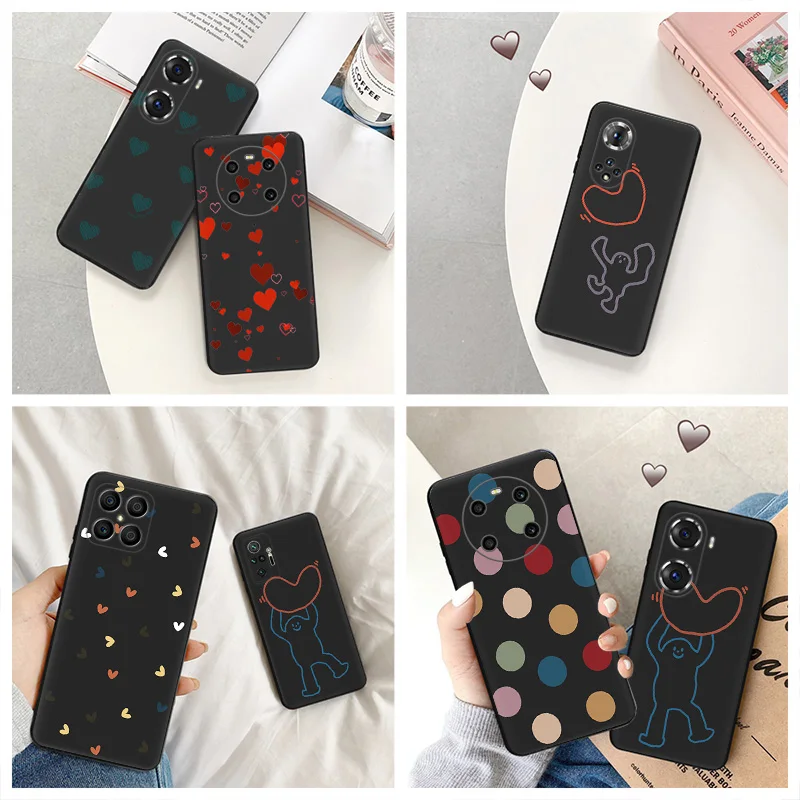 Silikónový čierny telefónny puzdro pre cti x8b Magic5 x9 x7 B x6 x8a 90 70 8x farebné srdcové kruhové bodky Pixel 6a 7a 8a 7 6 8 Pro Cover