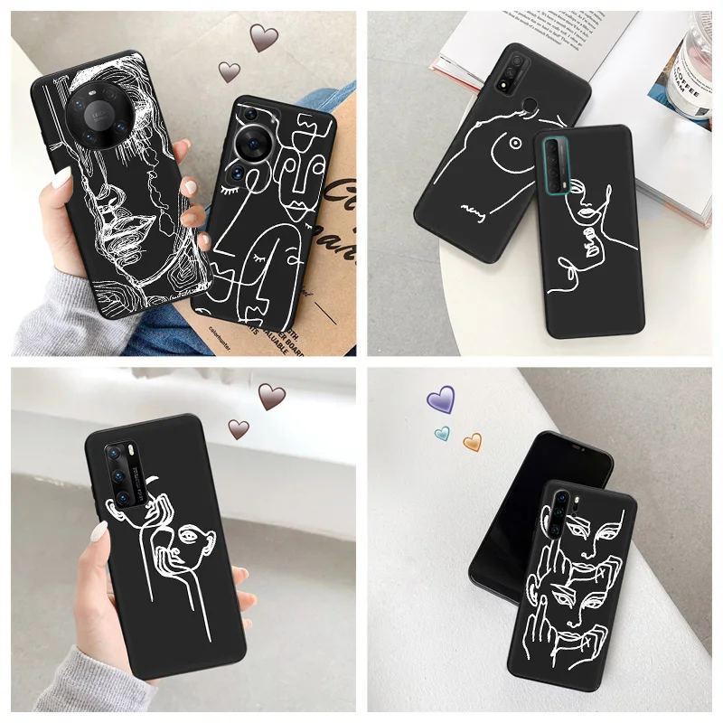 Silikónový čierny telefónny puzdro pre Motorola G200 5G G30 G31 One Fusion Sexy Girl Getle Gesty Line Art Huawei P40 P30 P20 Kryt