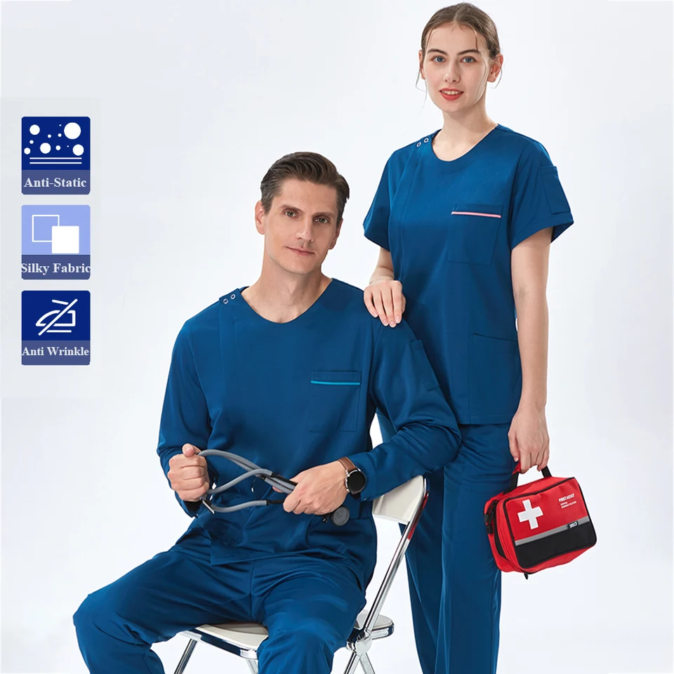 Silky Scrubs Medical Uniform Ženy Muži sestry pracovné oblečenie Top nohavice Krásne kúpeľné oblečenie pracovné chirurgické kroviny zubný oblek 603