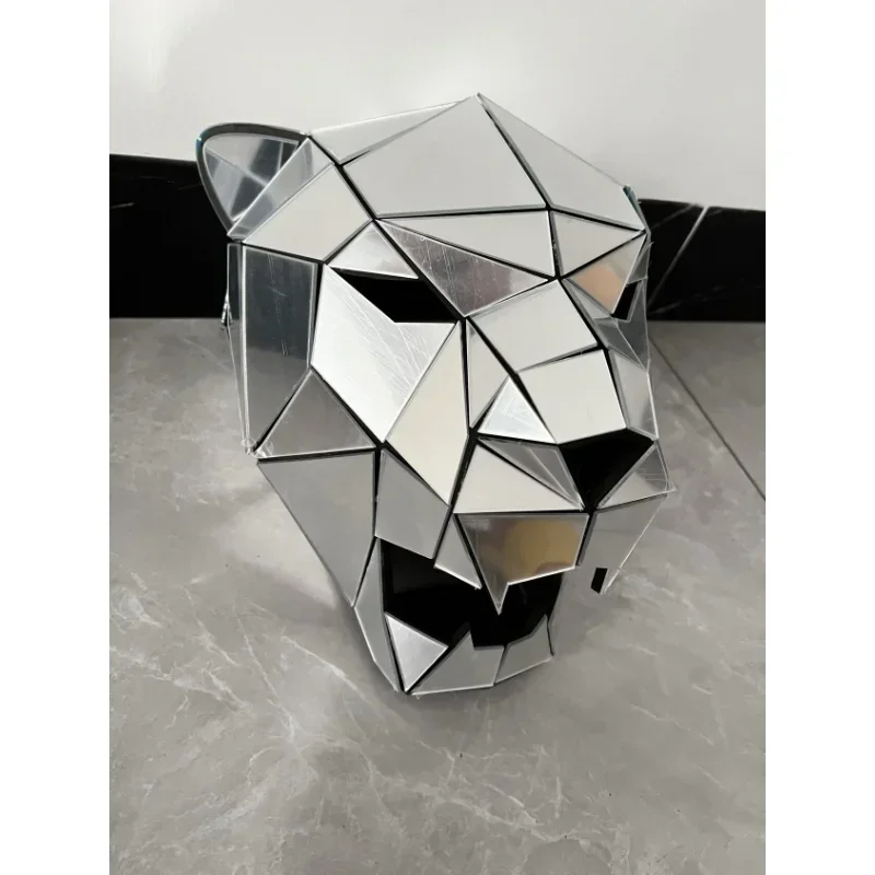 Silver Mirror 3D rohové démonové masky Cosplay leopard tiger prilba Rave Animal Headdress Music Festival DJ Mask Club Dance rekvice