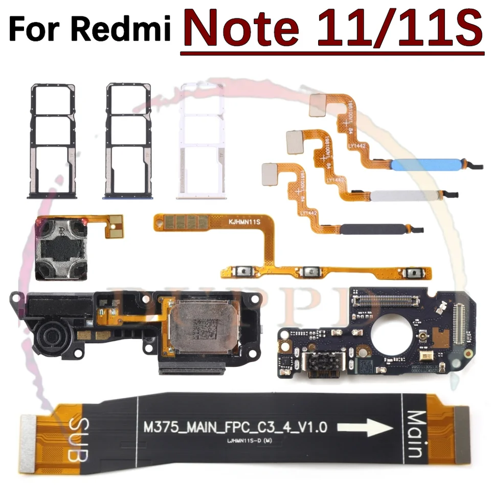 SIM nabíjacia doska pre port pre Xiaomi Redmi Note 11 11S 4G reproduktor reproduktor reproduktor reproduktor odtlačok prsta