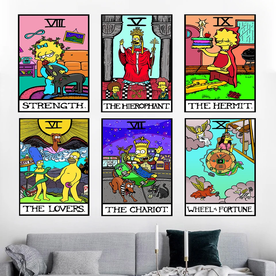 Simpsons Tarot Art Funny Prints Disney Colorful Cartoon Simpsons Plagát film maľba maľba Disney Domáca materská nástenná dekorácia