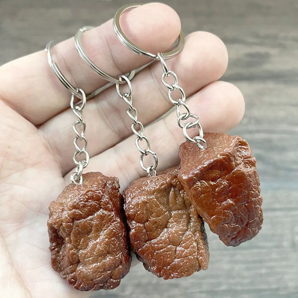 Simulačný hovädzí blok hovädzie mäso Kľúčenka Imitácia Food PVC Hovädzie kocky Klávesový model simulácia simulácia Food Keychain Detské hračky