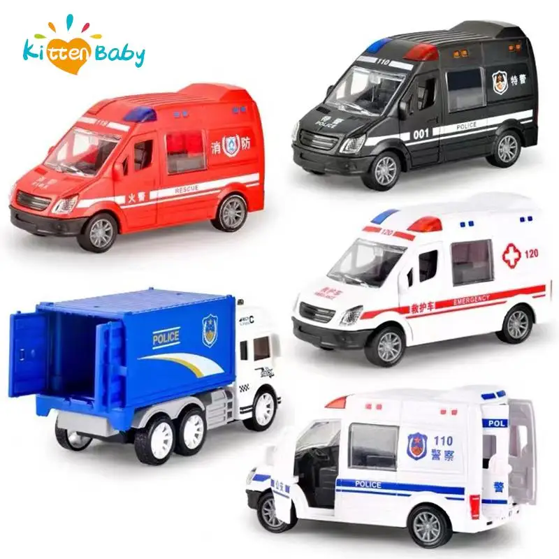 Simulovaná hasičská scéna Car Mini Pull Back Model vozidla Vinutie policajného nákladného vozidla pre deti Darček darček