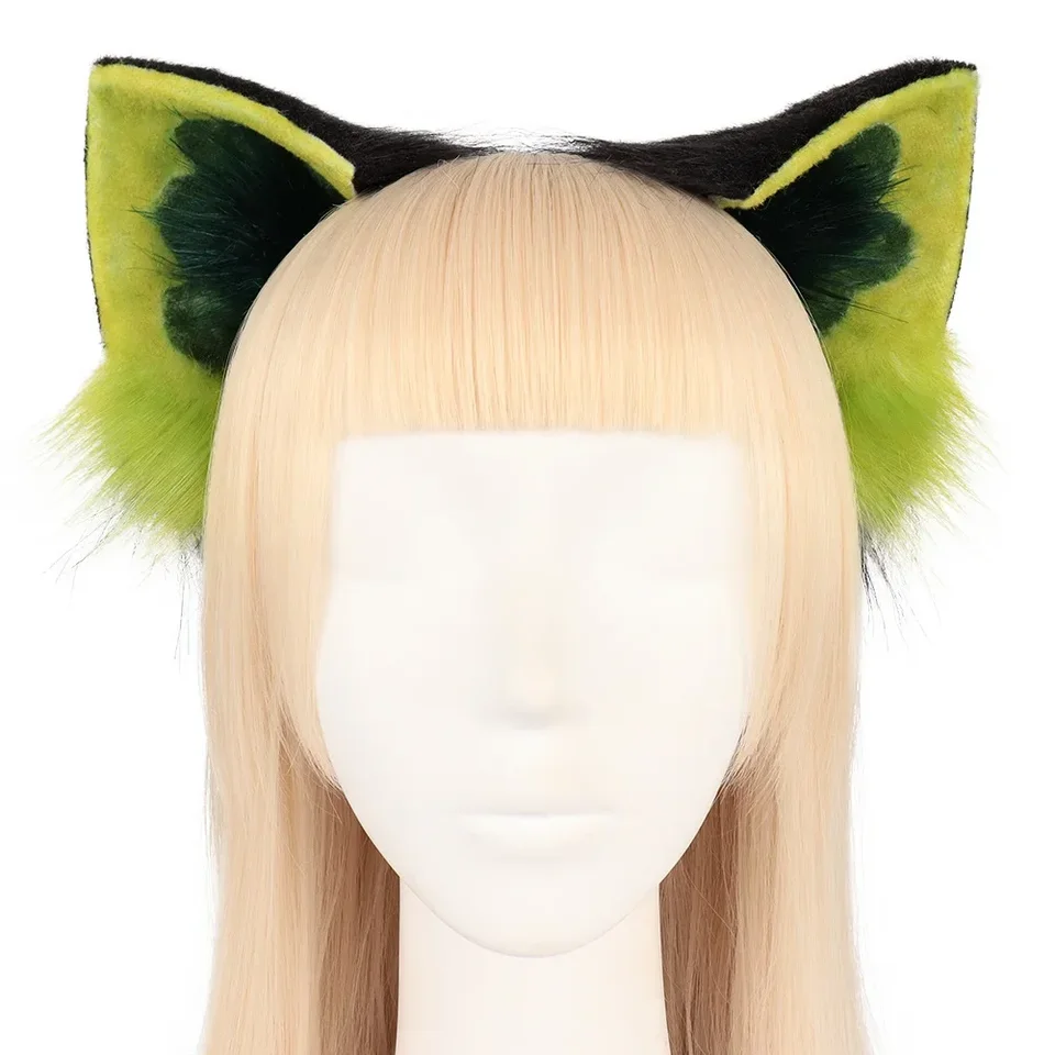 Simulovaná mačka zelená uši hlava hlava roztomilá anime cosplay prop krásna hlava pre domáce zvieratá lolita kostýmové príslušenstvo zvierat