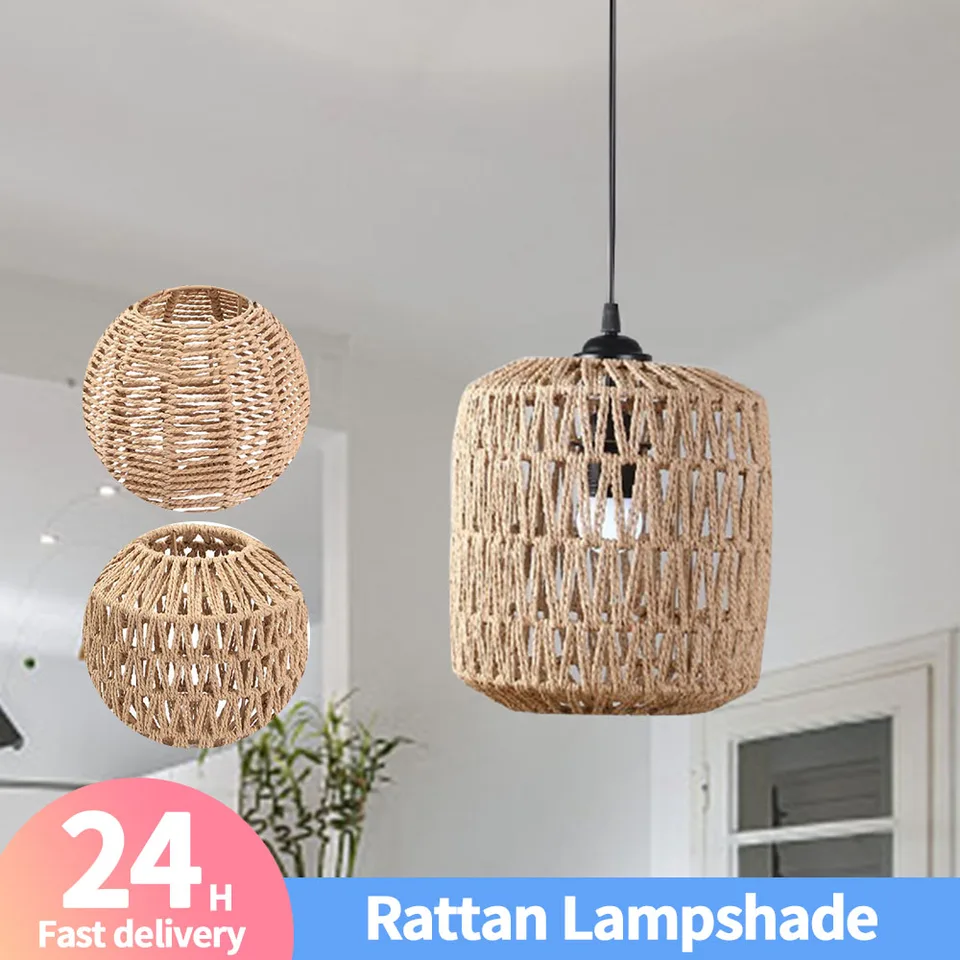 Simulovaná ratanová lampa kryt ručne tkaného vintage lustr domáca spálňa obývacia izba závesné lampa s príveskom na ľahkú dekoráciu