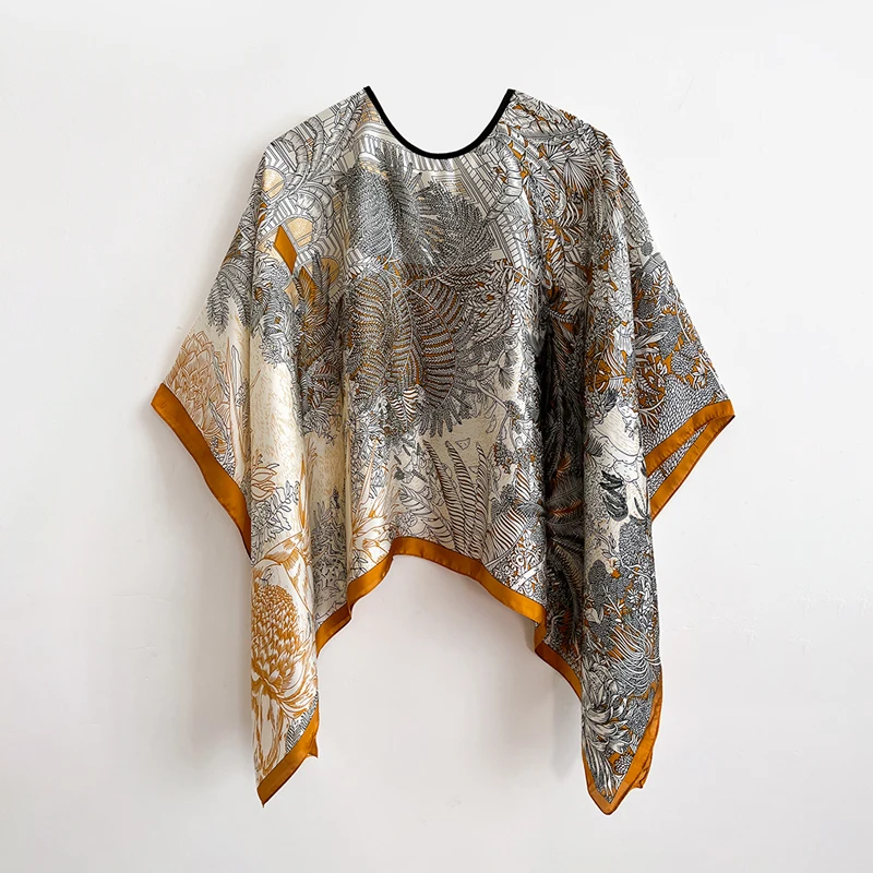 Simulovaný hodvábny šál Dámsky retro etnický štýl Krásny Brocade Veľký štvorcový šál s opaľovacím krémom všestranná tlač