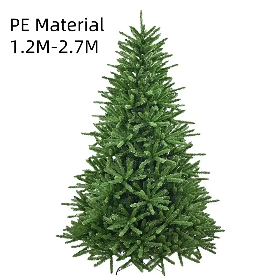 Simulovaný umelý zelený vianočný stromček kovový držiak Pe PVC Materiál 1,2 m ~ 2,7 m vianočný stromček Nový rok a sviatočné výzdoba