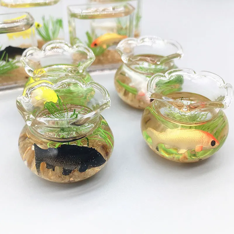 Simulácia Fish Tank Ozdoby Miniatúrny dom Dollouse Transparentné akvárium rastlinné remeslá akrylové falošné sklenené sklenené ryby