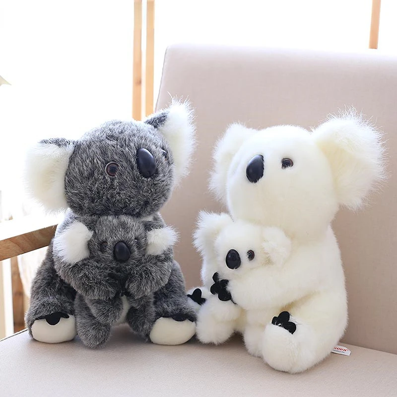 Simulácia koala plyšová hračka roztomilá koala mama držať detskú mäkkú bábiku plnú zvieracie plyšové hračky hračky sivé biele