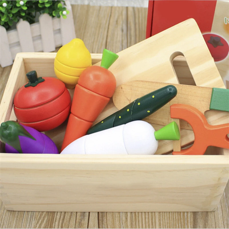 Simulácia kuchynská séria Montessori Cut Ovocie a zeleninové drevené hračky Classic Pretend Play Cooking Záujem o pestovanie kultivácie