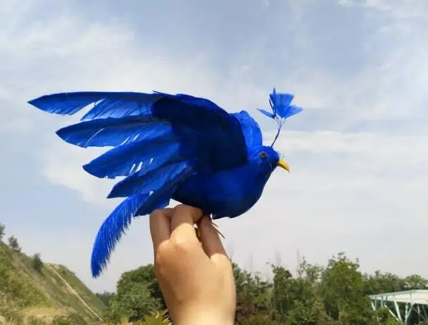 Simulácia Phoenix Bird Tmag modré perie šíriace krídla Bird 20x28cm Model remeselnícky opor, domáca záhrada dekorácia darček P2102