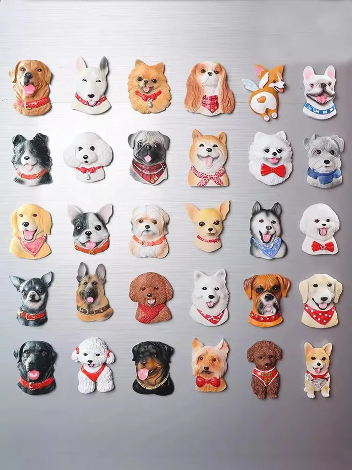 Simulácia Šteniatka Chladnička Sticker Shiba Inu Pug Pomeranian Chihuahua 3D Creative Magnet Chladnička Sticker Domáca dekorácia